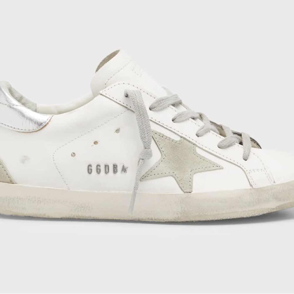Golden Goose White and Silver Sneakers